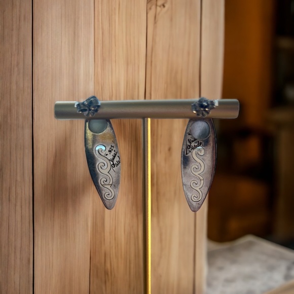 Vintage Sterling Silver Smokey Quartz Signed Post Earrings - Picture 3 of 9